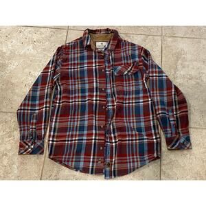 Legendary White Tails Flannel Shirt Mens Small Buck Camp Red Blue Plaid EUC S